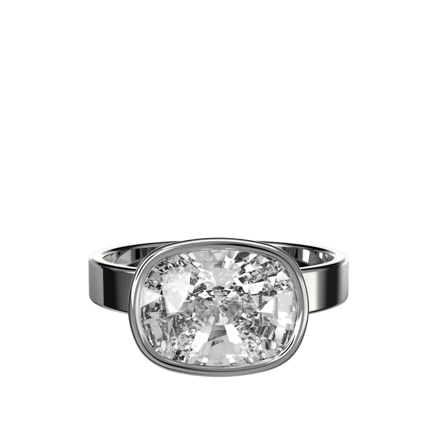 East West Elongated Cushion Bezel Ring with Cigar Band