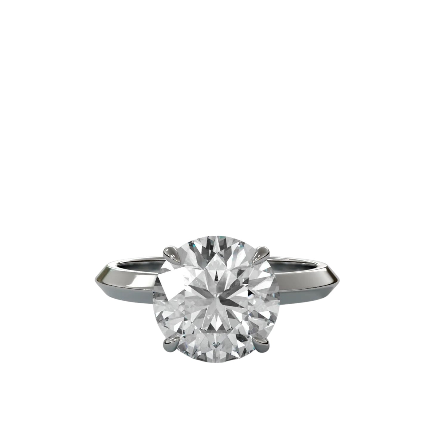 Round Four Claw Ring With Side Slope Band