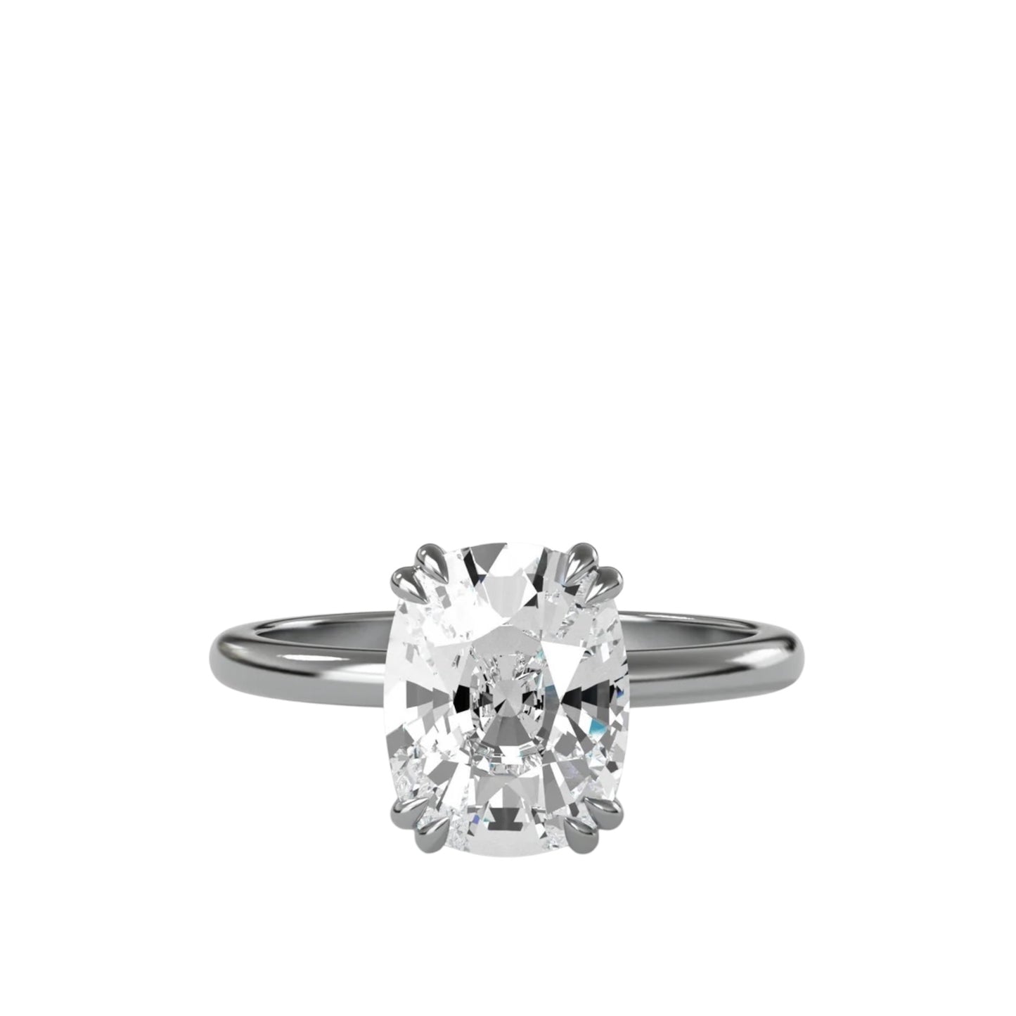 Cushion Eight Claw Ring With Thin Band