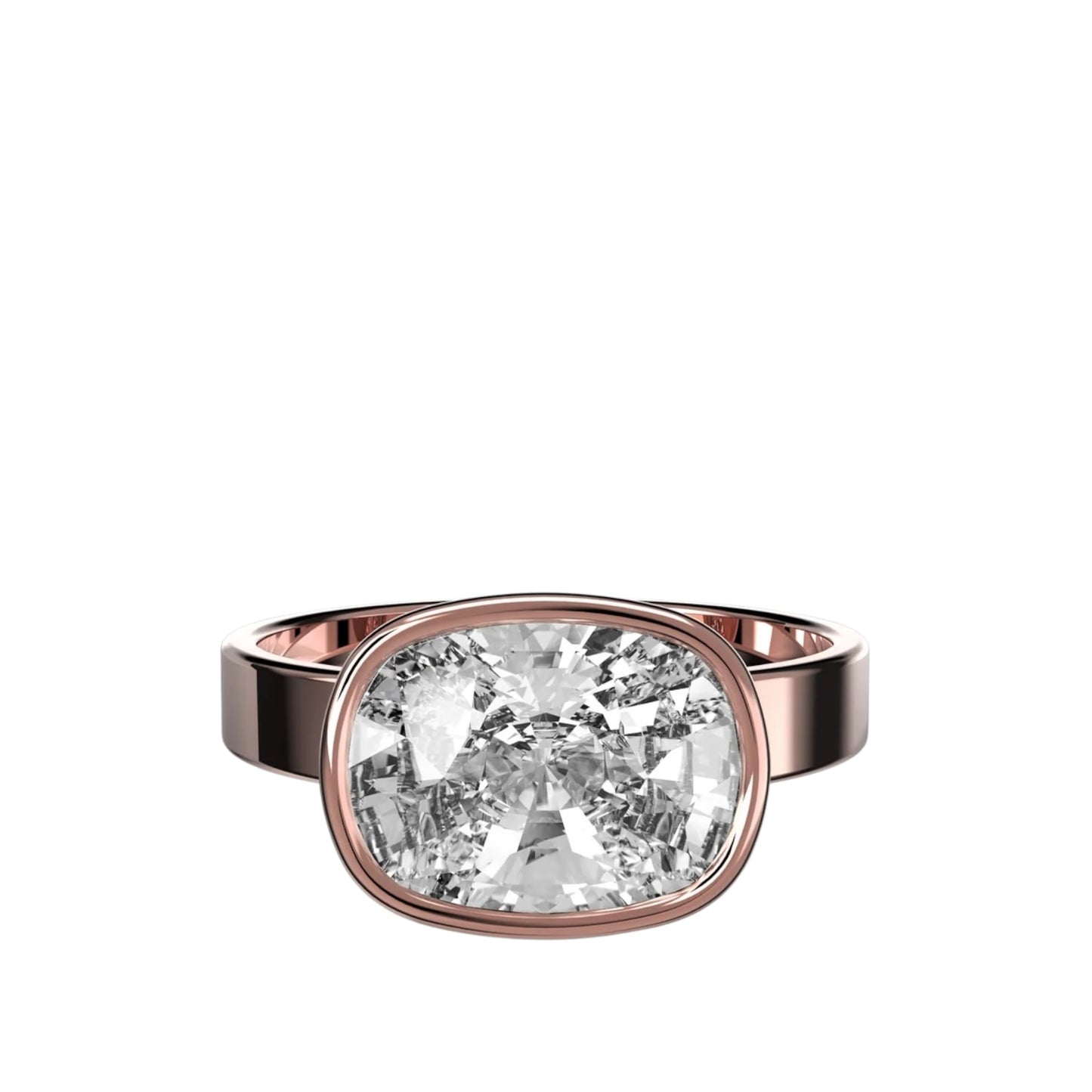 East West Elongated Cushion Bezel Ring with Cigar Band