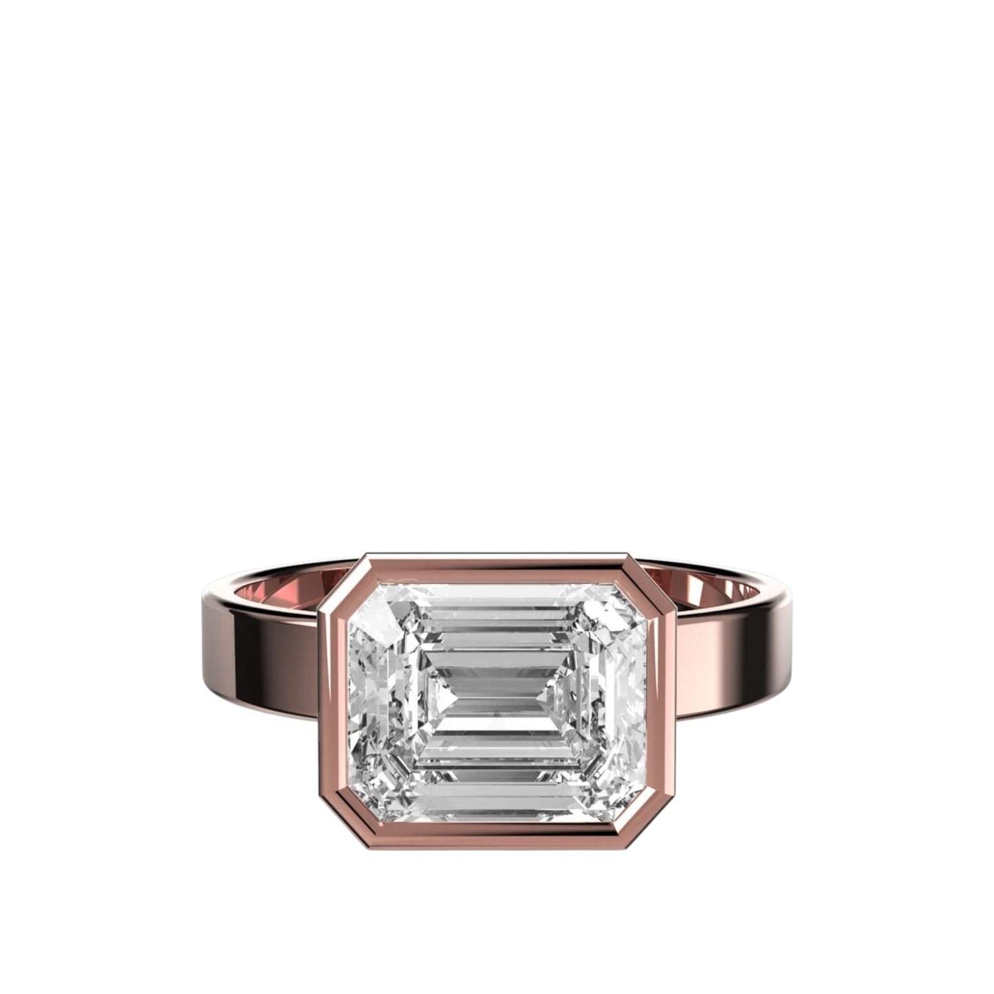 East West Emerald Bezel Ring with Cigar Band