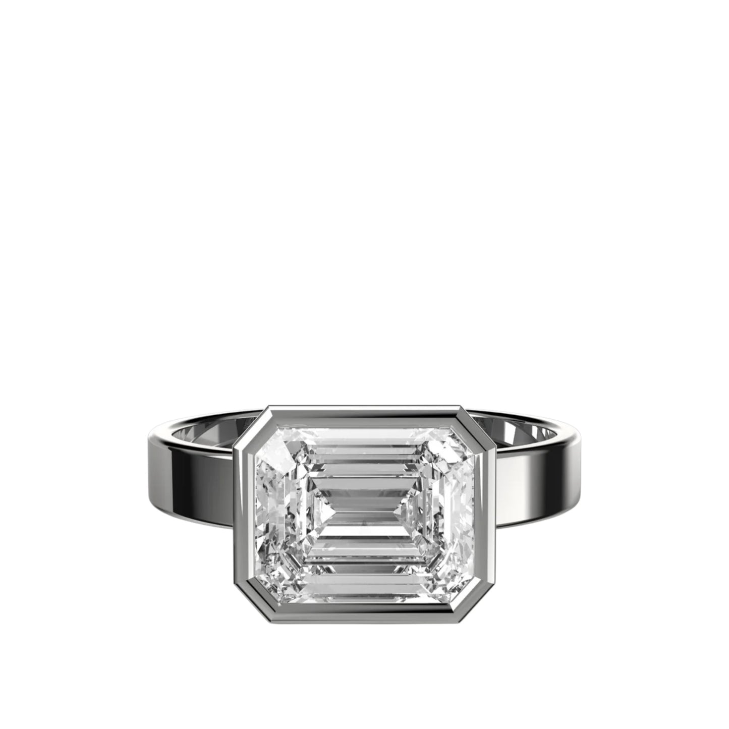 East West Emerald Bezel Ring with Cigar Band