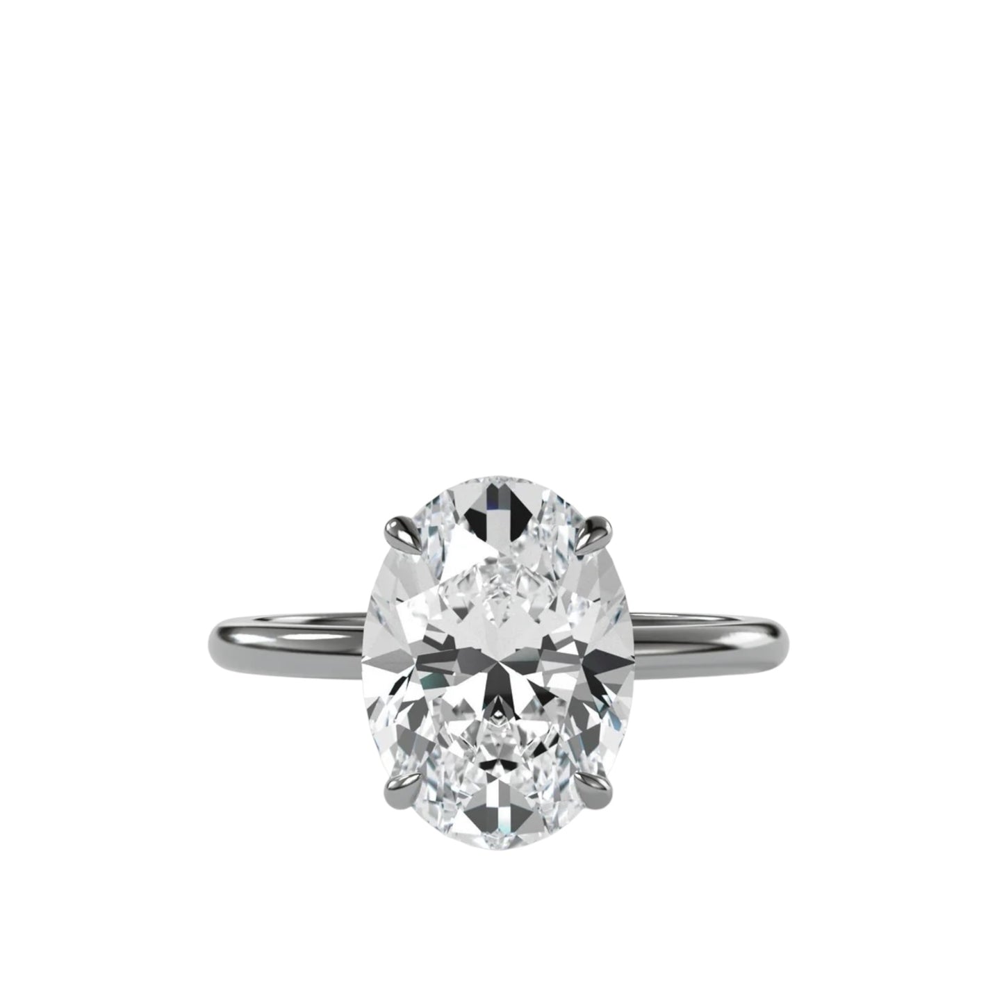 Oval Four Claw Ring With Thin Band