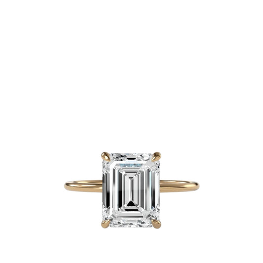 Emerald Four Claw Ring With Thin Band