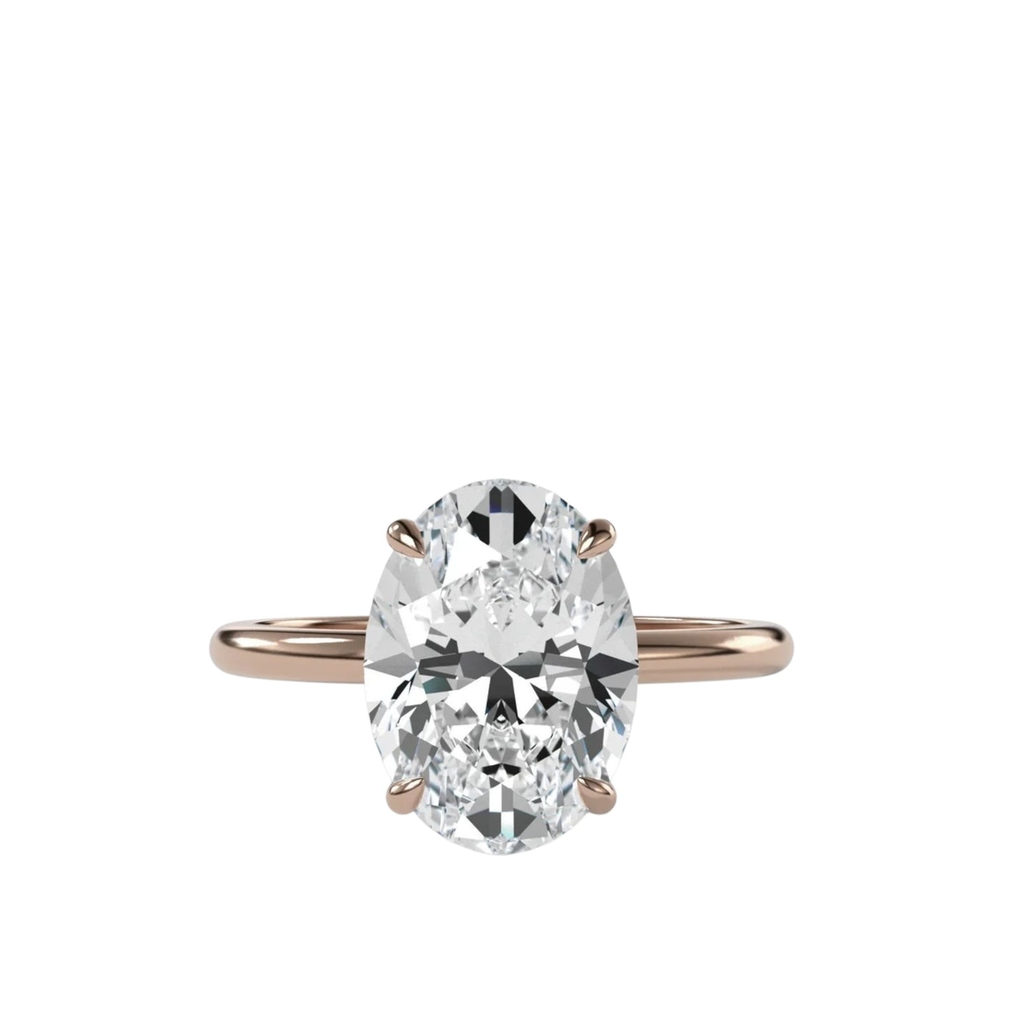 Oval Four Claw Ring With Thin Band