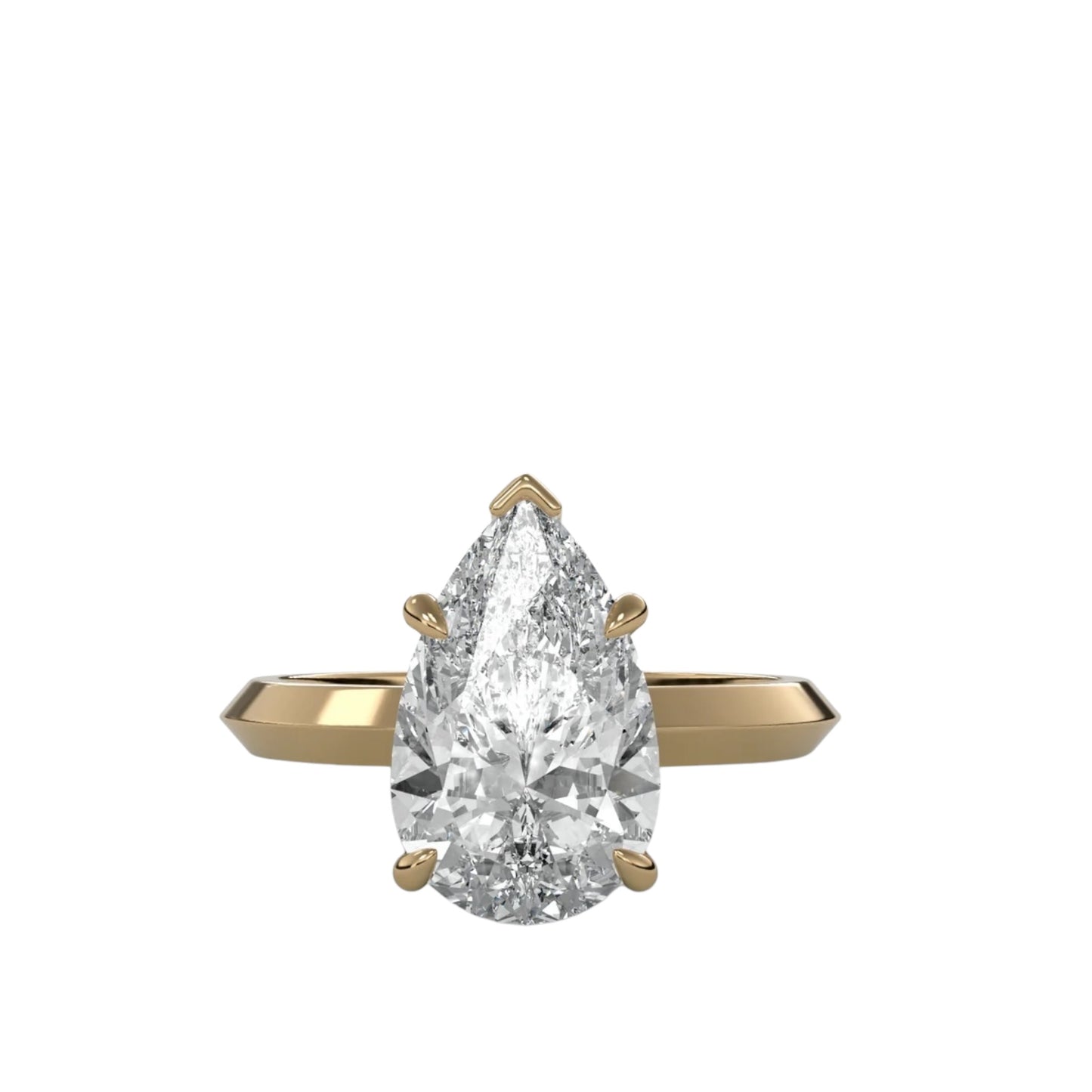 Pear Four Claw Ring With Side Slope Band