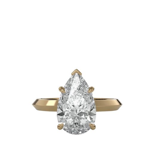 Pear Four Claw Ring With Side Slope Band