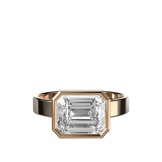 East West Emerald Bezel Ring with Cigar Band