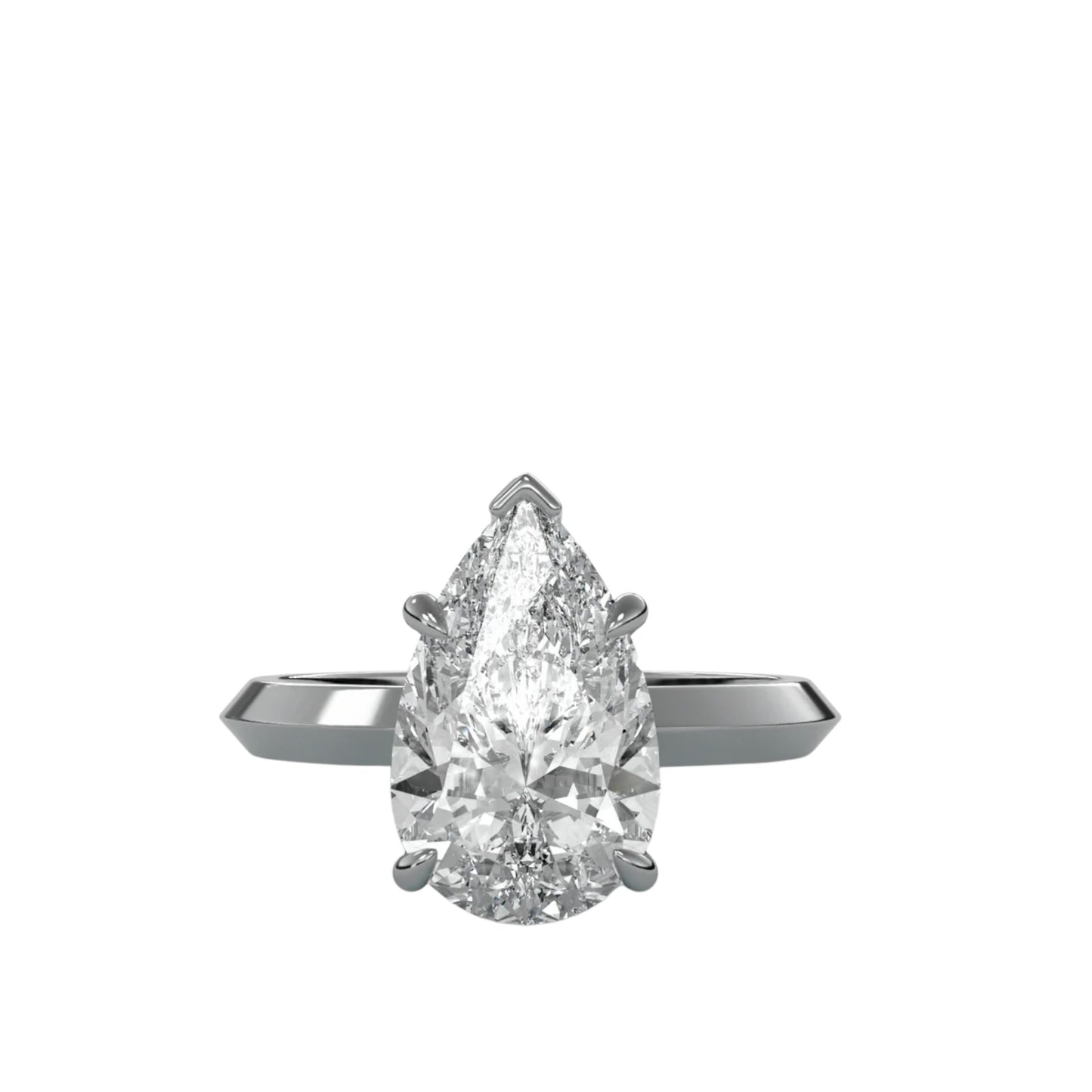 Pear Four Claw Ring With Side Slope Band