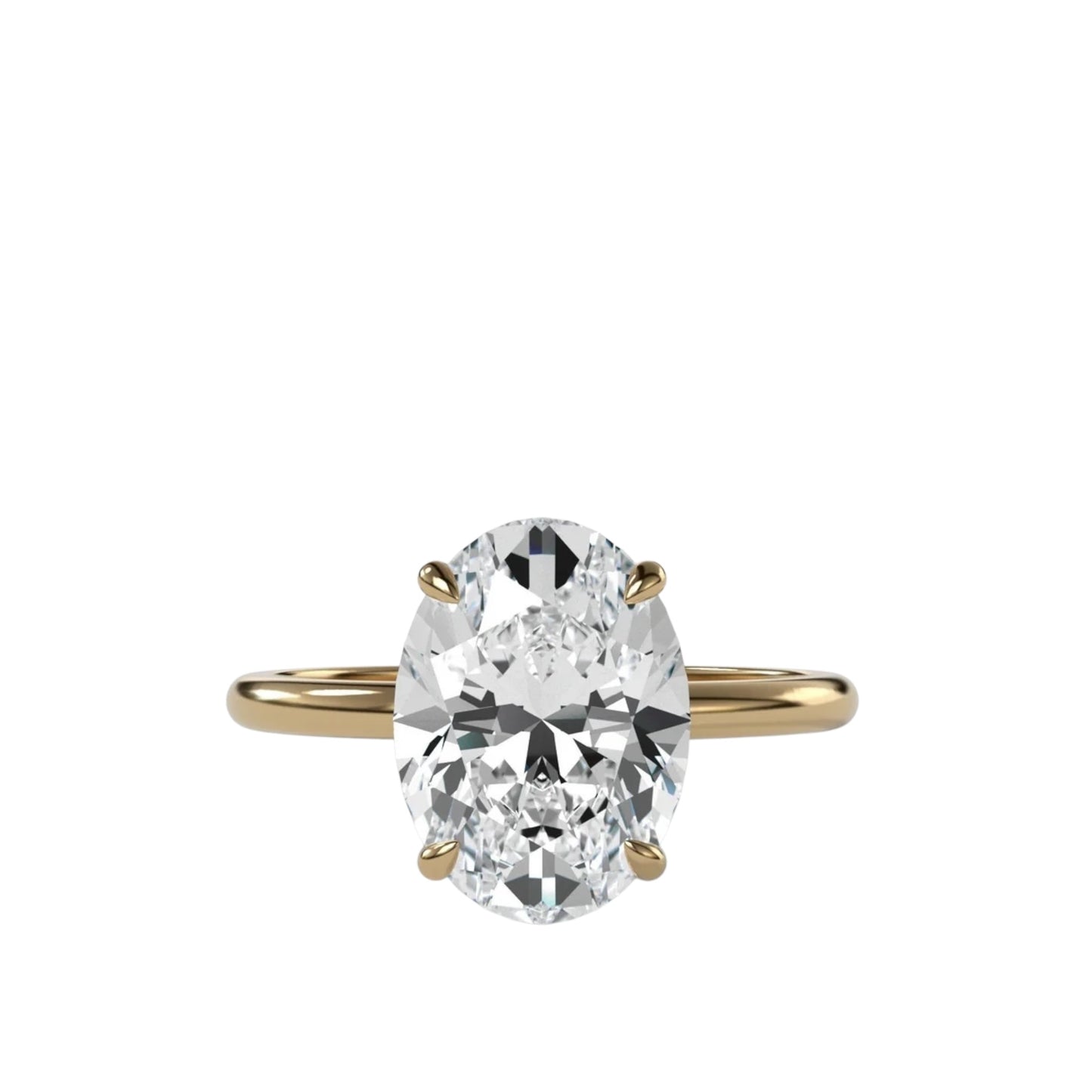 Oval Four Claw Ring With Thin Band