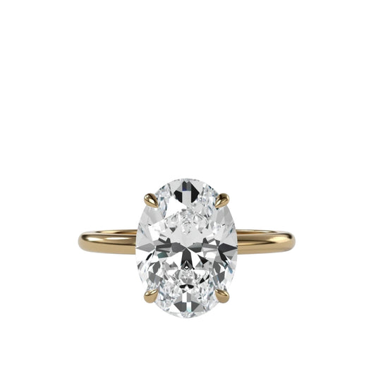 Oval Four Claw Ring With Thin Band