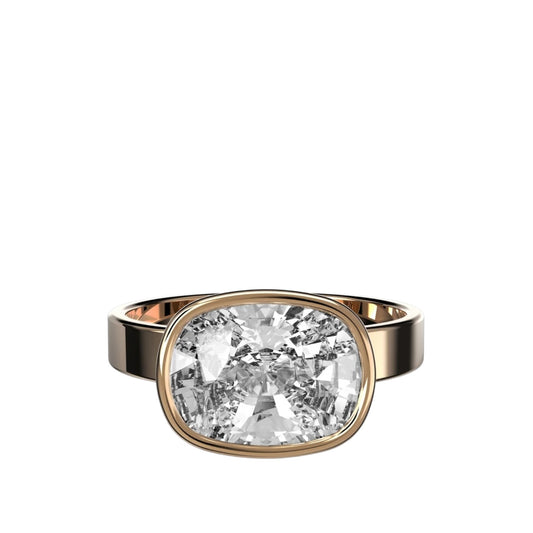 East West Elongated Cushion Bezel Ring with Cigar Band
