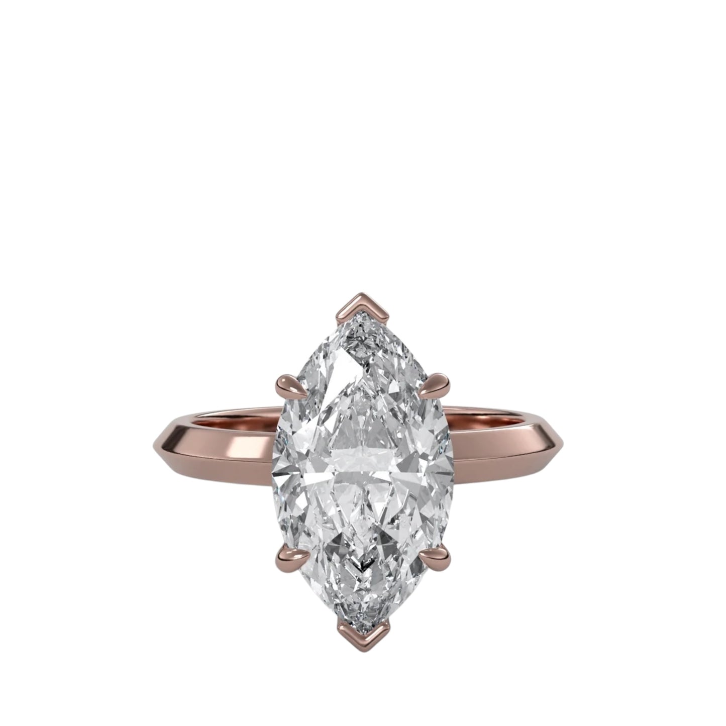 Marquise Four Claw Ring With Side Slope Band